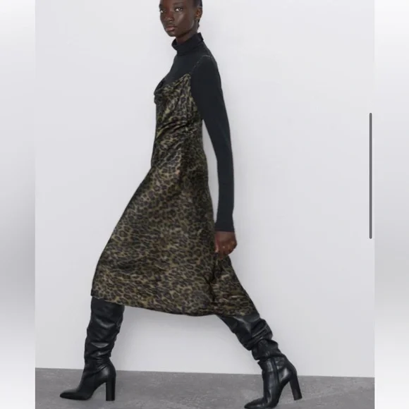 Zara woman’s Animal print Flowing Camisole Midi slip on dress - Picture 7 of 16